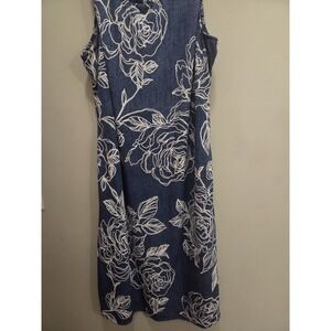 Tacera Women's L Navy Blue/ White Dress Floral